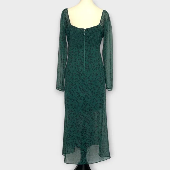 Abercrombie & Fitch Emerson Chiffon Dress LARGE Midi Green Fairycore Whimsigoth - Picture 3 of 11